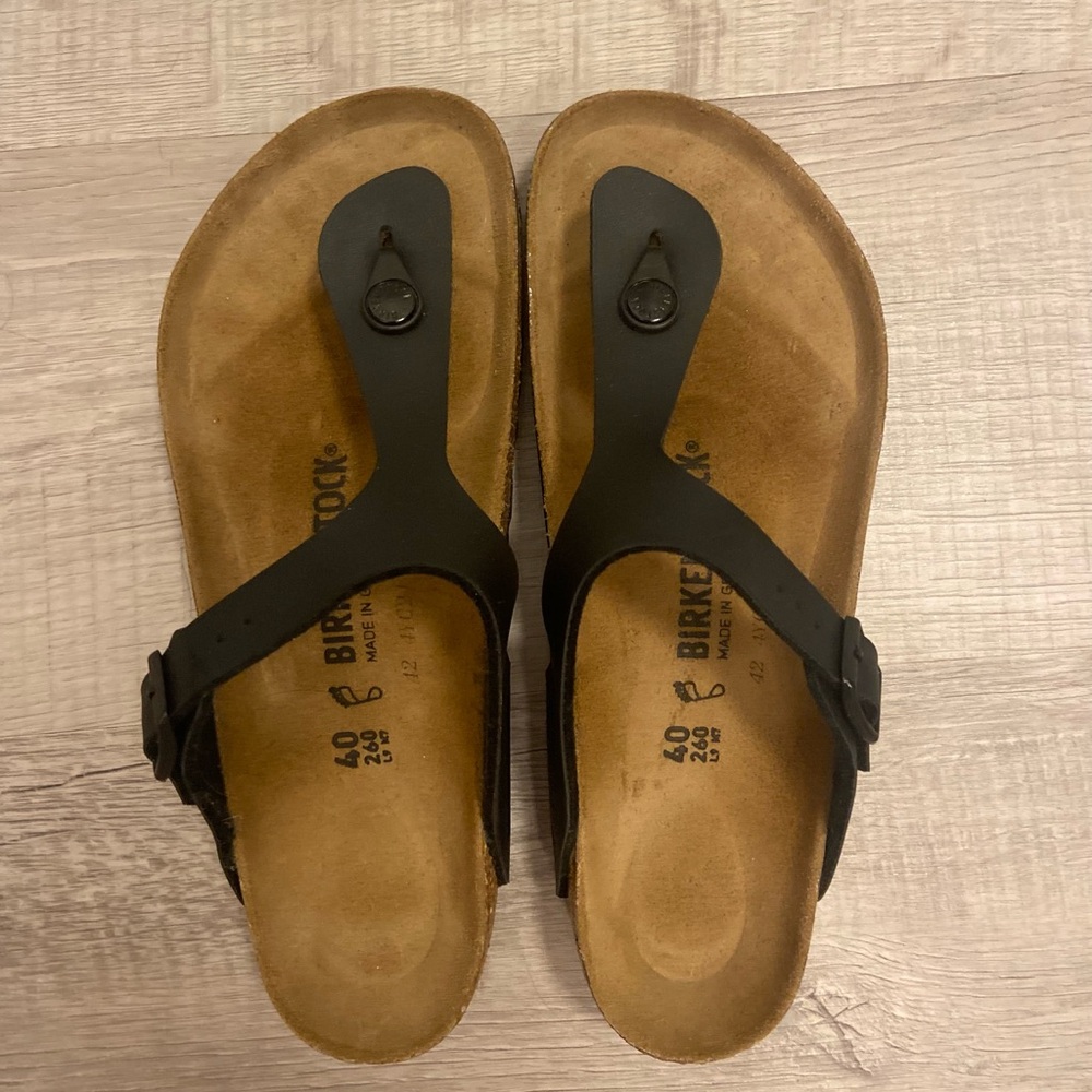 Birkenstock Black Sandals with Cork Midsole and Adjustable Straps